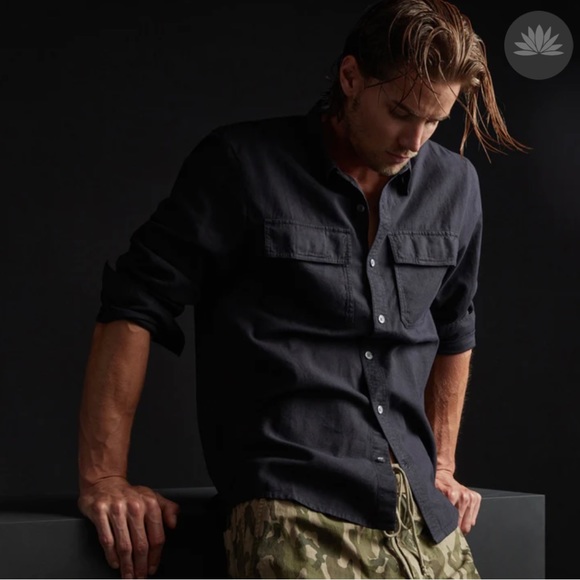 NWT Standard James Perse Men's Cotton Western Button Down Shirt - Picture 4 of 15